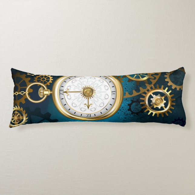 Coussins Longs Steampunk Arrière - plan turquoise avec Gears (Devant)