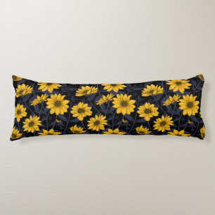 Coussins Longs Sunroot, tournesol sauvage en jaune et bleu