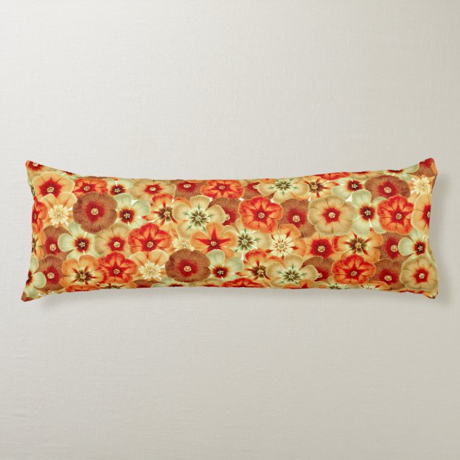 Coussins Longs Super Retro Orange Hippie Fleurs Motif (Devant)