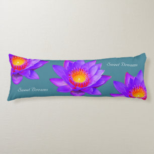 Coussins Longs Sweet Dreams Lotus Flowers sur Bluish Turquoise