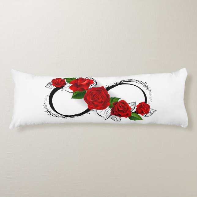 Coussins Longs Symbole d'infini avec les roses rouges (Devant)