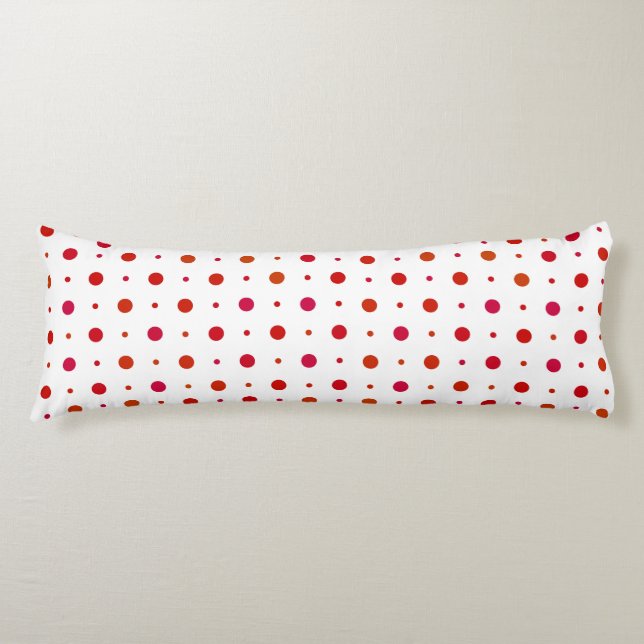 Coussins Longs Taches pois rouge cerise sur fond blanc (Devant)
