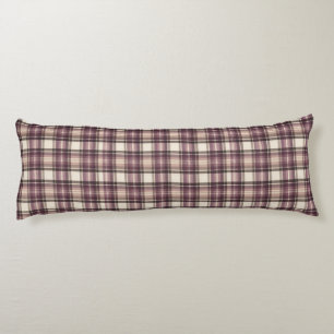 Coussins Longs Tartan à carreaux violet et crème vintage