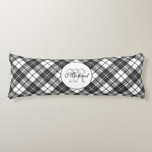 Coussins Longs Tartan motif Noël noir blanc Monogramme