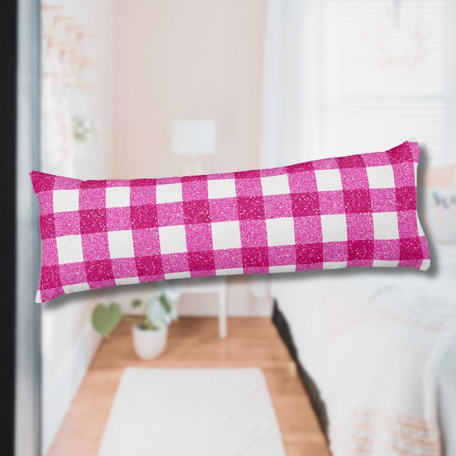 Coussins Longs Tartan Pailleté Rose Élégant sur Fond Blanc (Créateur téléchargé)