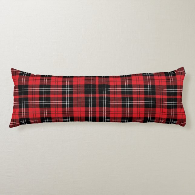 Coussins Longs Tartan Rouge Noir Blanc Plaid Buffalo Tendance  (Devant)