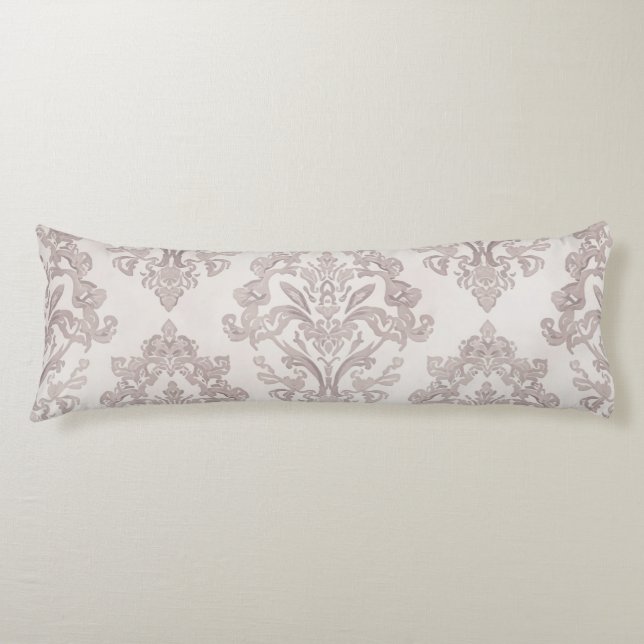 Coussins Longs Taupe Doux Damassé Aquarelle Floral Classique (Devant)