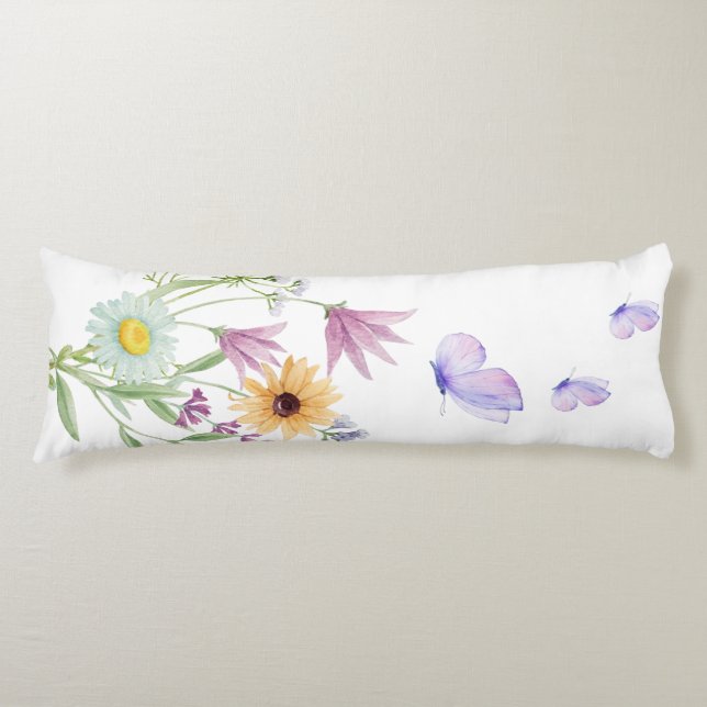 Coussins Longs Tee Floral Élégance – Fleurs Pâles Douces  (Devant)