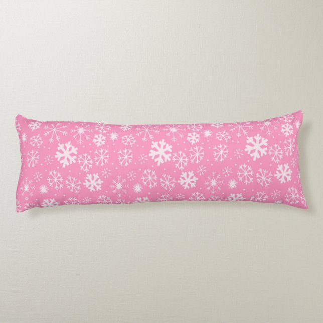 Coussins Longs Tempête de flocons de neige en rose pastel (Dos)