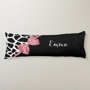 Coussins Longs Tendance Giraffe Imprimer Rosy Rose Bow avec nom