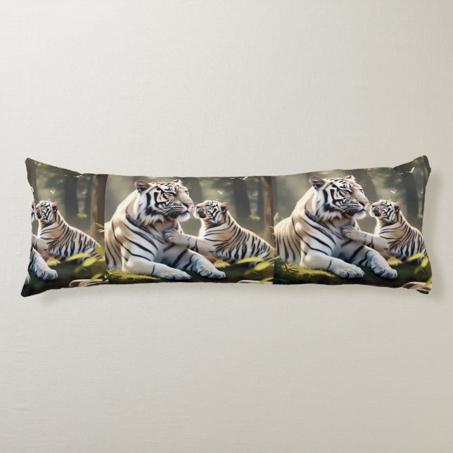 Coussins Longs Tender White Tiger Bond – Elegant Body Pillow (Devant)