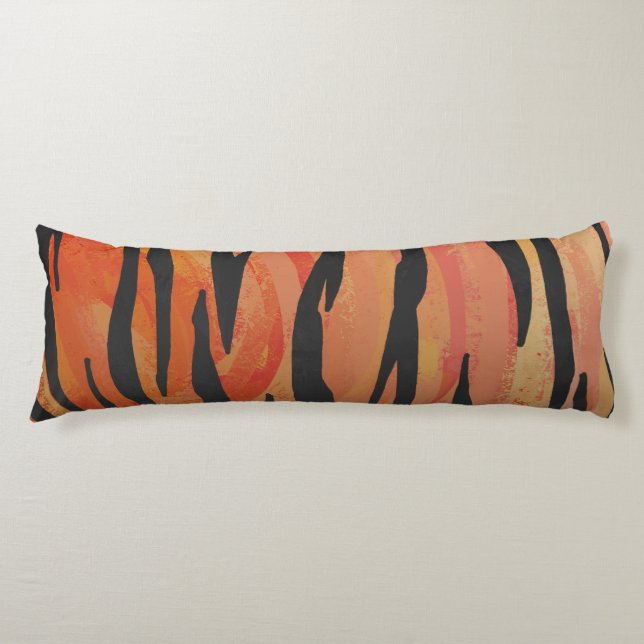 Coussins Longs Tiger chaud orange et noir (Devant)