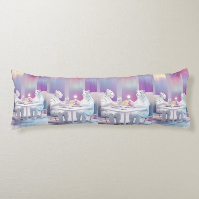Coussins Longs Tigres blancs à la table pastel  (Devant)