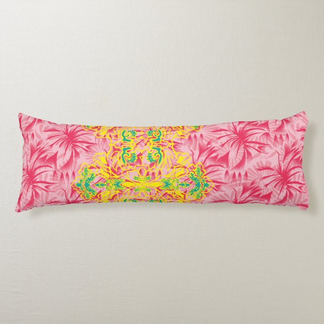 Coussins Longs Tissu rose vif avec patte florale vibrante (Devant)