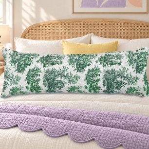 Coussins Longs Toile de Jouy Florale Verte Vintage Française