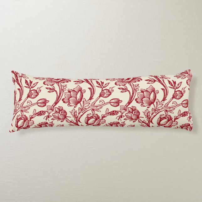 Coussins Longs Toile de tulipes rouge et crème - Décor champêtre  (Devant)