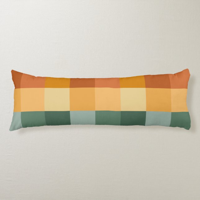 COUSSINS LONGS TONS VERT & ORANGE BLOCS & POIS (Devant)