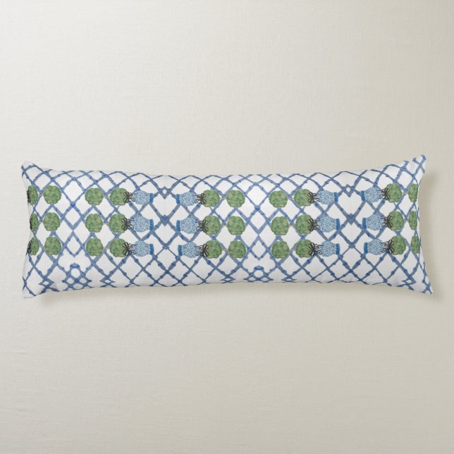 Coussins Longs Topiary Topiaries Bleu Blanc Ginger Jar Jars  (Dos)