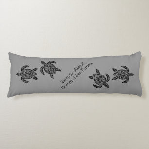 Coussins Longs Tortues de mer tribales et texte en noir sur gris