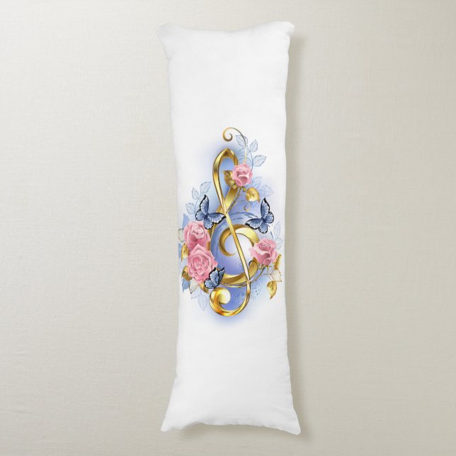 Coussins Longs Treble clef with Pink Roses (Devant (Vertical))