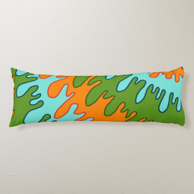 Coussins Longs Trippy Green Orange Liquid Dripe Motif Y2K (Devant)