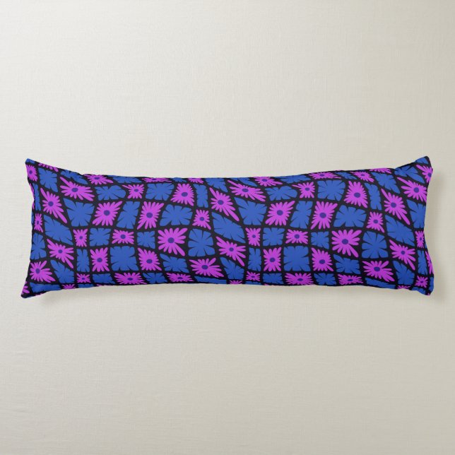 Coussins Longs Trippy super 60s Flower Checks bleu rose (Devant)