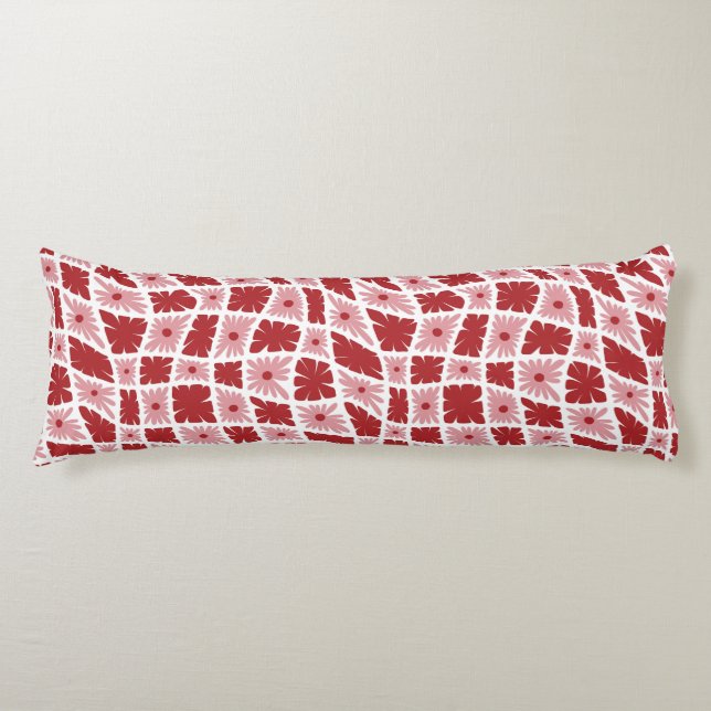 Coussins Longs Trippy super 60s Flower Checks Rouge rose (Devant)