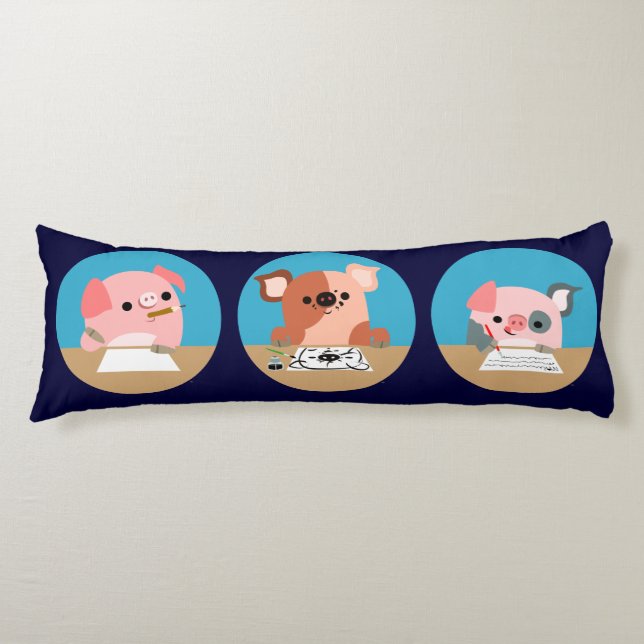 Coussins Longs Trois adorables cochons de dessin animé en oreille (Devant)