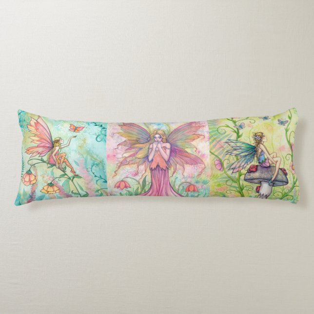 Coussins Longs Trois fées des fleurs par Molly Harrison Fantasy A (Devant)