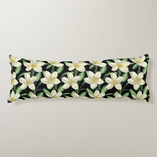 Coussins Longs Tropical continu motif fleurs blanches feuille ver (Devant)