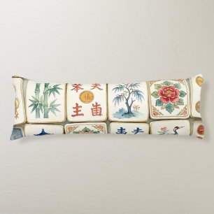Coussins Longs Tuiles de Mahjong Chinoiserie Fleurs Aquarelles Oi