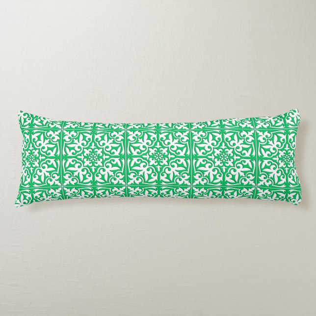 Coussins Longs Tuiles marocaines - Jade vert et blanc (Devant)