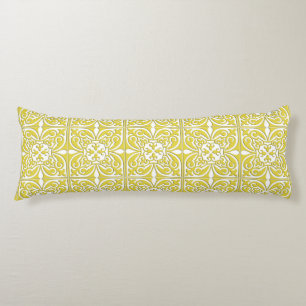 Coussins Longs Tuiles marocaines - moutarde jaune et blanc