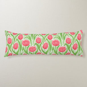Coussins Longs Tulipes en rouge et vert