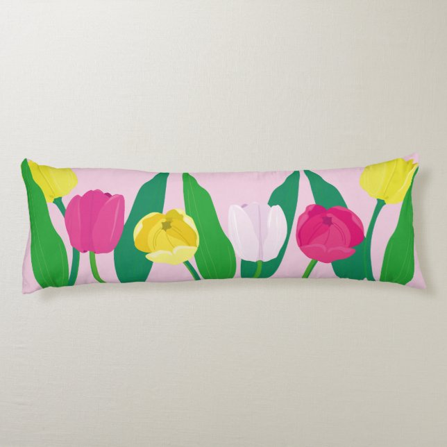 Coussins Longs Tulipes Rose Jaune Violet Vert Moderne Personnalis (Dos)