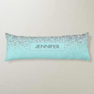 Coussins Longs Turquoise Aqua Blue Silver Parties scintillant Gir