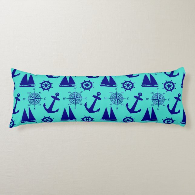 Coussins Longs Turquoise bleu nautique côtier bateau (Devant)