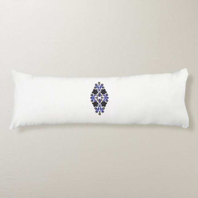 Coussins Longs un design de fleur bleue et noire (Devant)