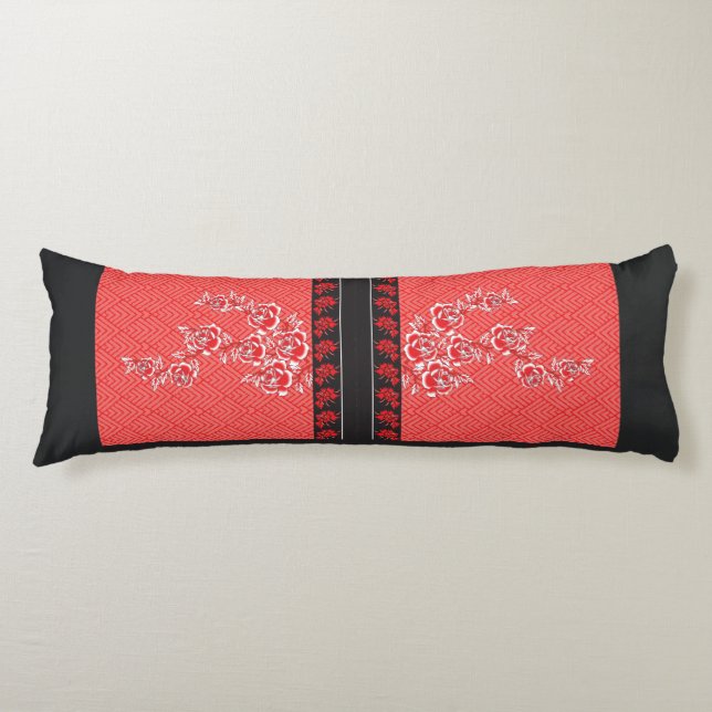 Coussins Longs un design de papier peint rouge et noir (Devant)