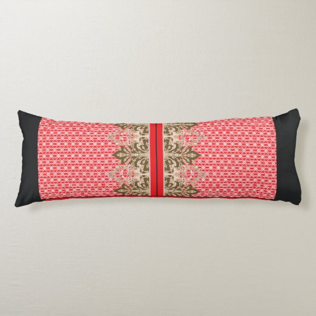 Coussins Longs un motif de point de croix avec une bordure rouge (Devant)