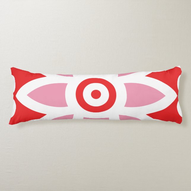 Coussins Longs un motif rouge et blanc avec une fleur (Devant)