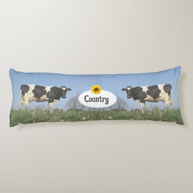 Coussins Longs Vaches de campagne sur fond bleu ciel personnalisé (Dos)