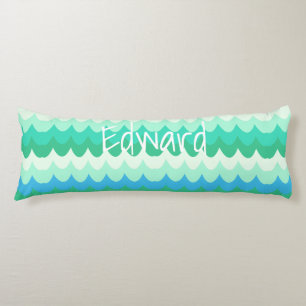Coussins Longs Vagues géométriques bleues, vertes et Turquoises