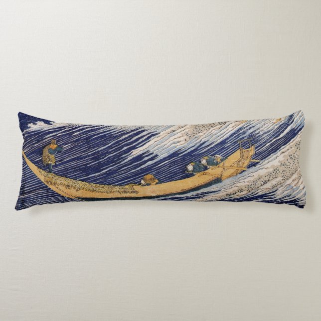 Coussins Longs Vagues océaniques Hokusai Bateaux en mer (Devant)