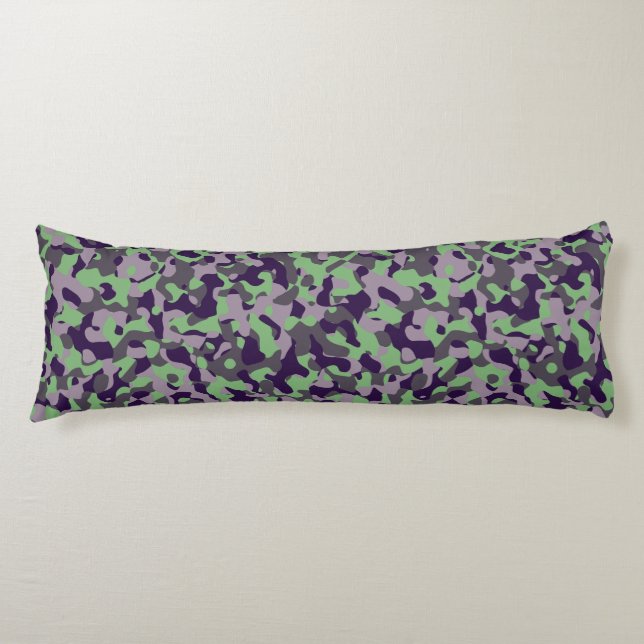 Coussins Longs vert délavé et camouflage abstrait violet (Devant)