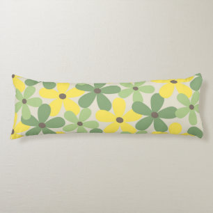 Coussins Longs Vert jaune rétro Y2K les années 70 Fleur Motif