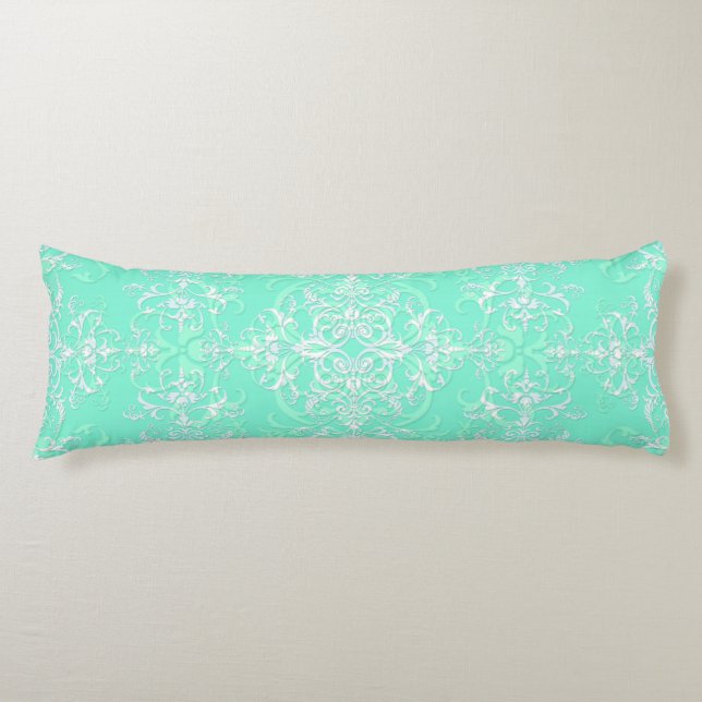 Coussins Longs Vert menthe pâle double damas (Devant)