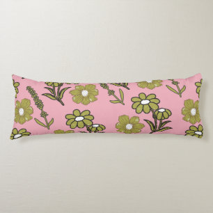 Coussins Longs Vert rose rétro Y2K Funky Hippie Flower Motif