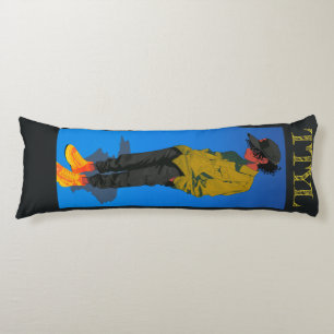 Coussins Longs Vibes, en bleu,