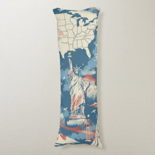 Coussins Longs Vintage American Landmark Motif - Liberty, USA